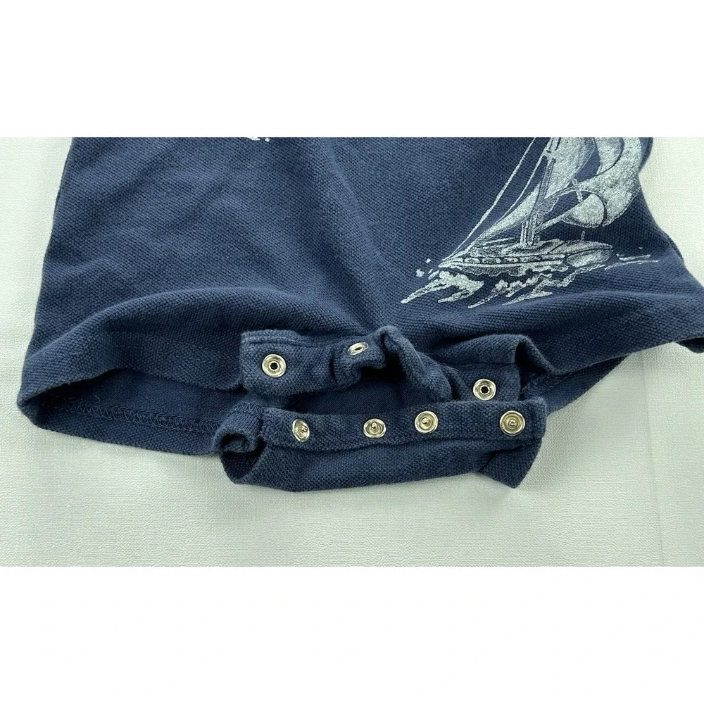 Ralph Lauren Baby Boys 3M Navy Polo Romper Shortall Sailboat Nautical Cotton